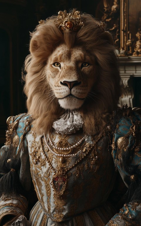 Regal Lion in Baroque Robe and Wig