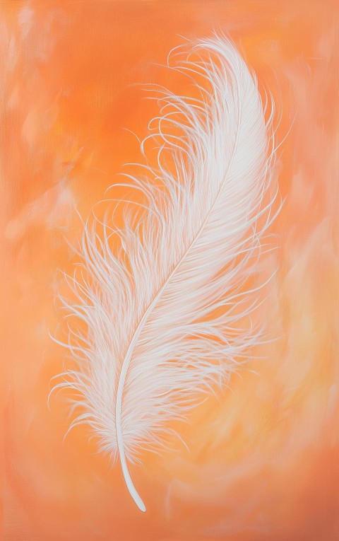 Delicate White Feather on Warm Peach Background