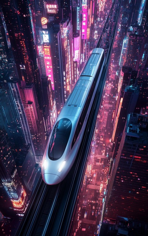 Futuristic Silver Train in Dusk Metropolis