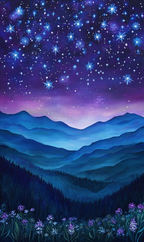 Twilight Sky with Starry Peaks and Subtle Glow