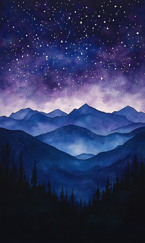 Twilight Sky with Stars and Mountain Silhouette