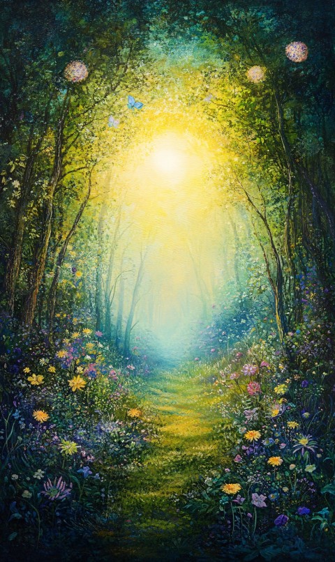 Bright Morning Sun in Enchanted Forest Scene