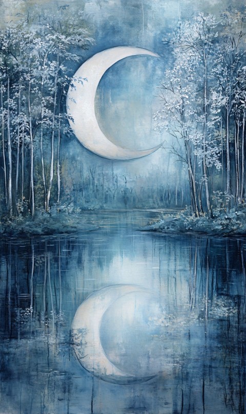 Crescent Moon Reflection on a Mystical Serene Lake