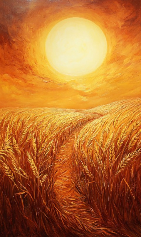 Golden Sunset Over Wheat Field with Storybook Quality