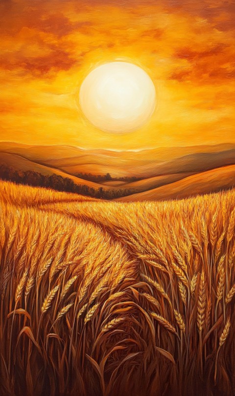 Golden Sunset Over Wheat Field with Soft 3D Effect