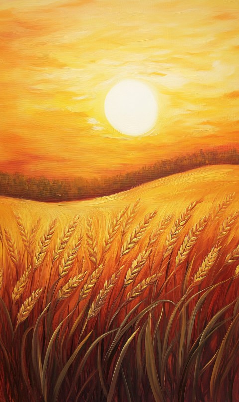 Golden Sunset Over Wheat Field in Dreamy Style