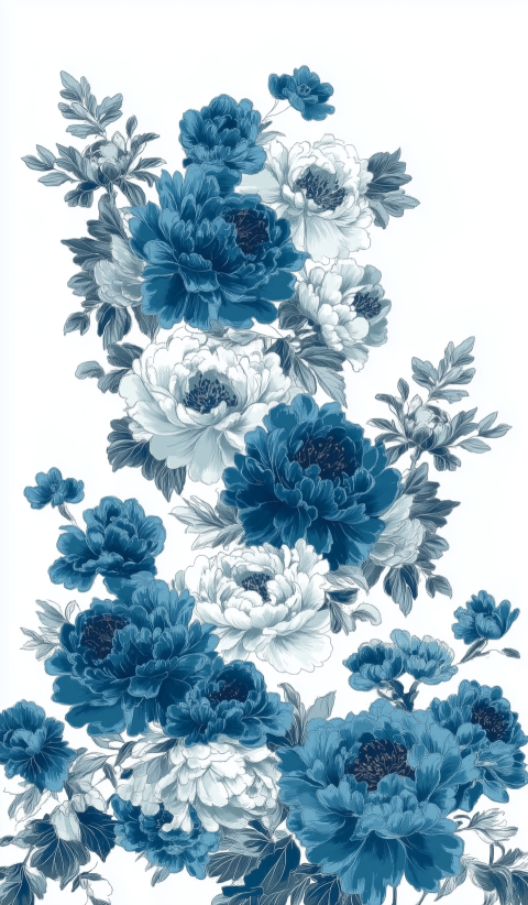 Elegant Blue Floral Design - Hand-Drawn Botanical Illustration