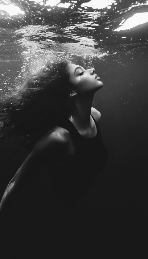 Serene Underwater Portrait in Black and White