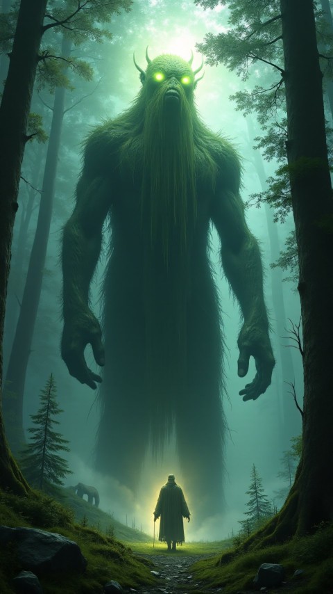 Enigmatic Elysian Giant in Forest Clearing