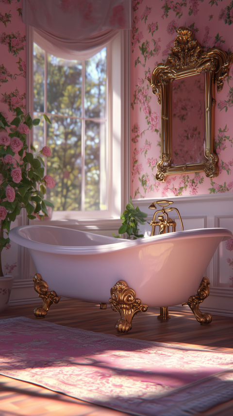 Luxurious Vintage Bathroom with Clawfoot Bathtub and Ornate Decor