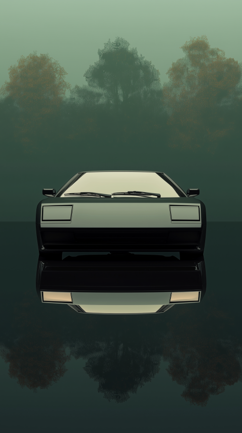 Classic Car Front View with Forest Reflection