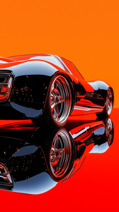 Retro Black Car on Vibrant Orange Background