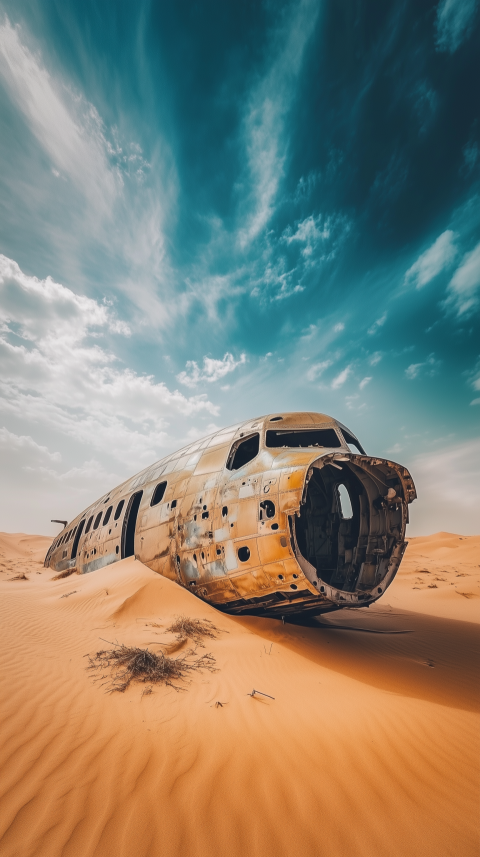 Abandoned Airplane Fuselage in Desert Sand