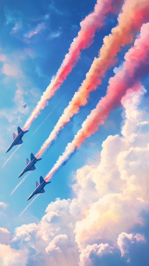 Colorful Smoke Trails from Military Jet Formation