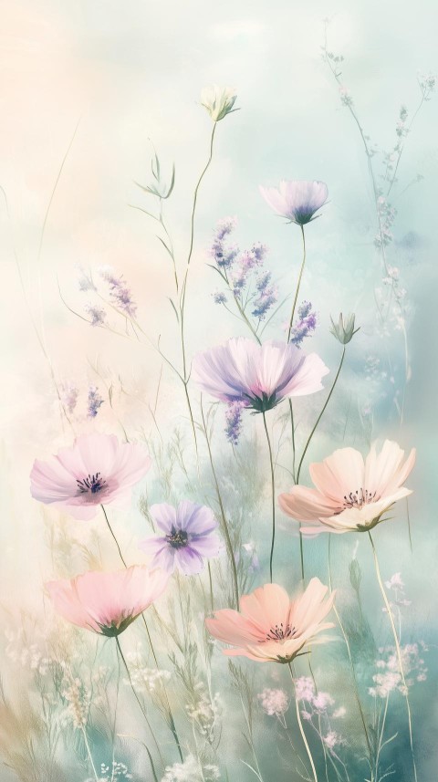 Delicate Wildflowers in Soft Pastel Watercolor