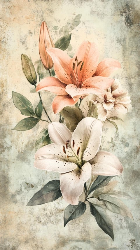 Faded Roses and Lilies in Vintage Watercolor