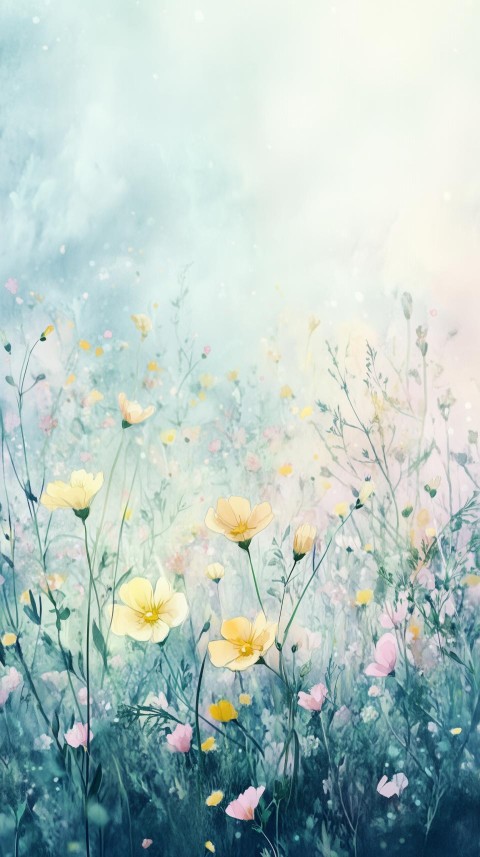 Subtle Meadow Flowers on Soft Blue Background