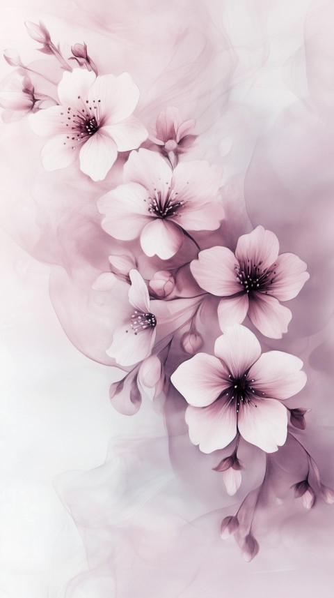 Serene Cherry Blossoms on Misty Lavender Background