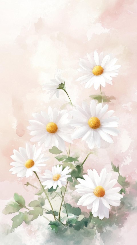 Gentle Daisies on Faded Pastel Pink Background