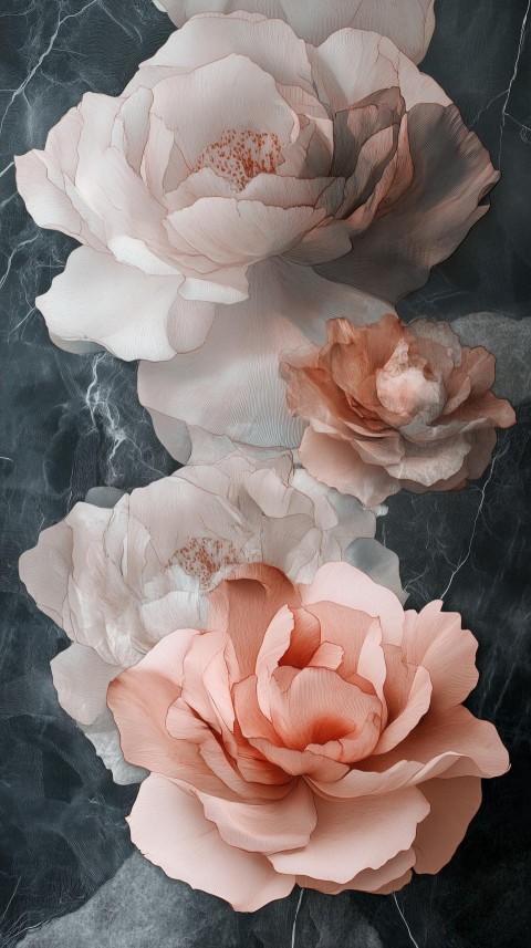 Floating Pastel Flowers on Shadowed Gray Background