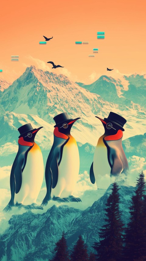 Surreal Landscape with Giant Penguins and Commands