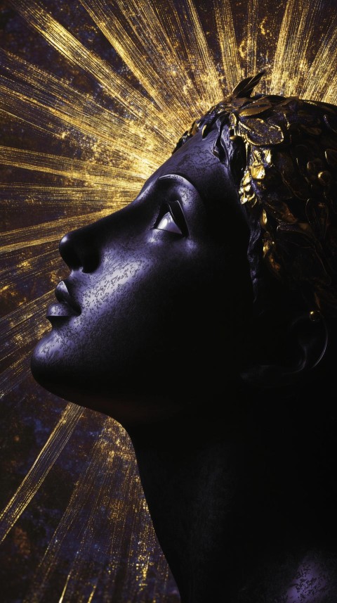 Profile of Black Glass Statue with Golden Halo