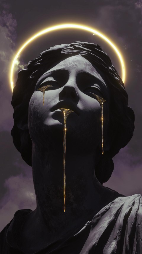 Melancholic Roman Statue with Golden Tears