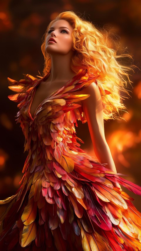 Fiery Woman in Phoenix-Scale Gown