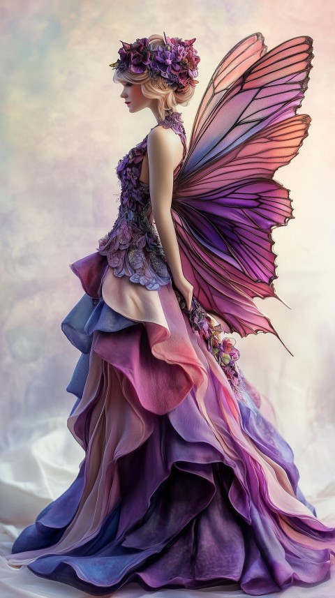 Regal Figure in Butterfly Wing Gown