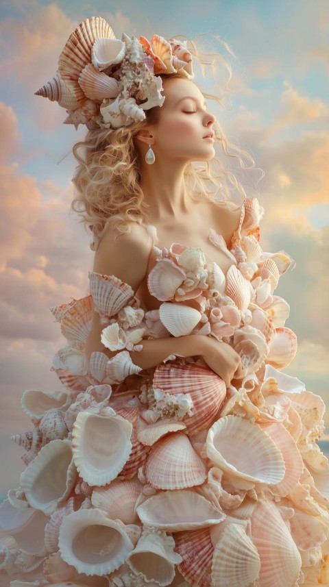 Radiant Woman in Seashell Gown