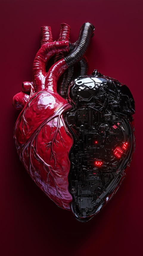 Surreal Contrast of Human and Mechanical Hearts