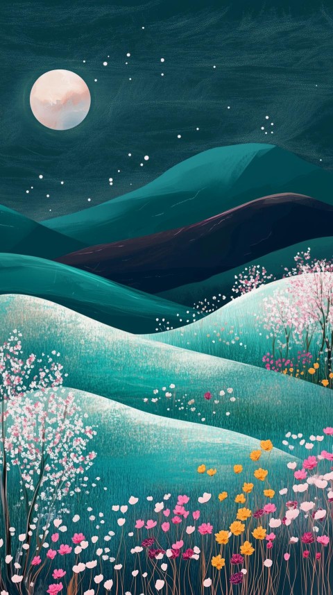 Mystical Dunes with Owl and Cherry Blossoms