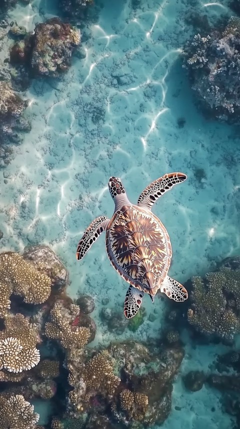 Graceful Sea Turtle Over Vibrant Coral Reef