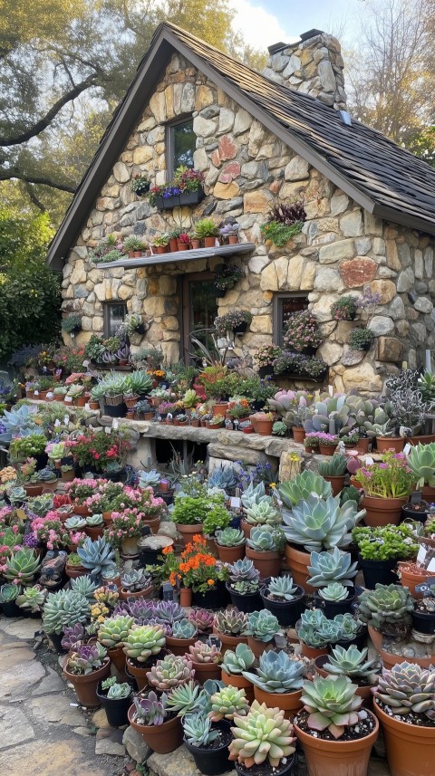 Succulent-Filled Stone House Garden Shop