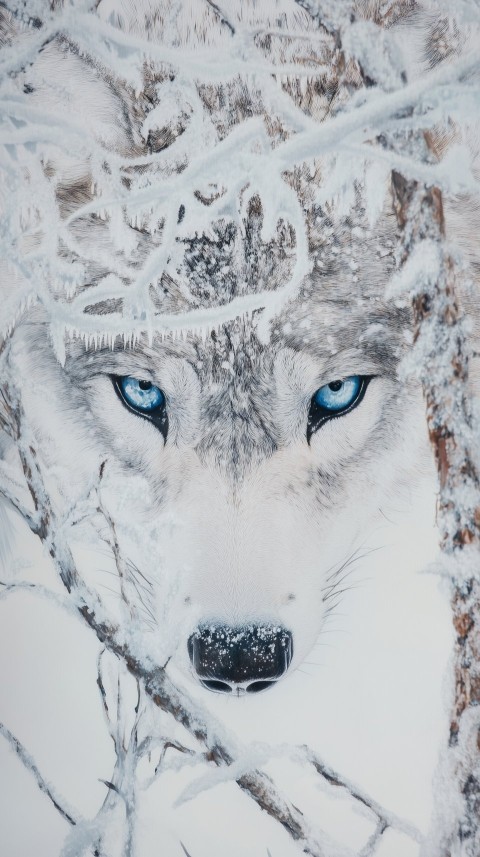 Silver Wolf’s Gaze Through Winter Forest