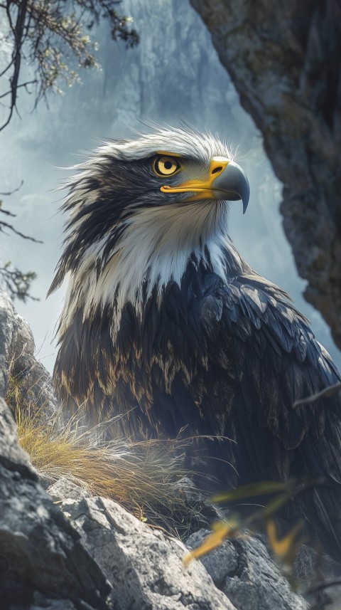 Eagle’s Watchful Gaze from Cliffside