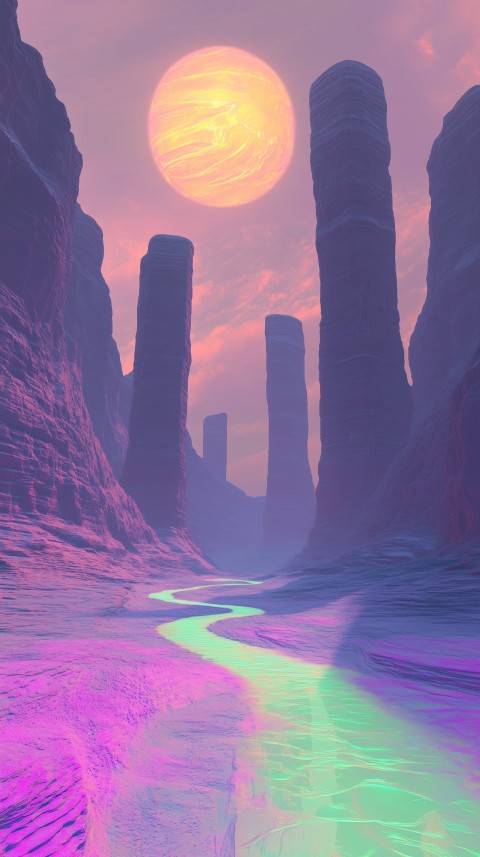 Surreal Alien Desert with Vibrant Rock Formations