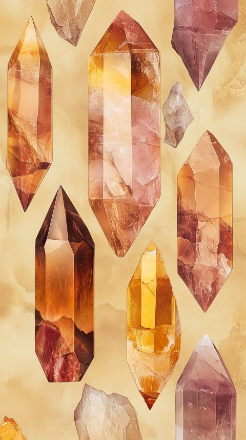 Crystal Shards Cascading on Amber Background