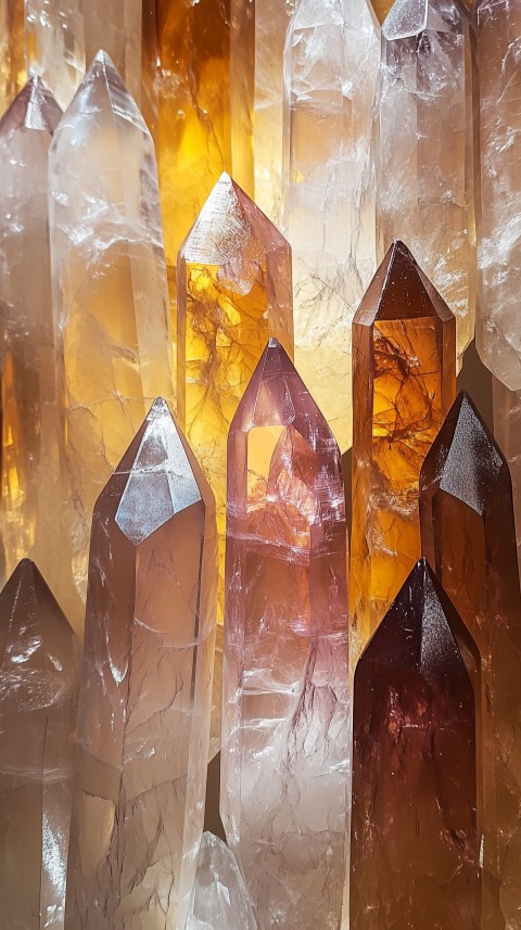 Cascading Crystal Shards on Amber Background