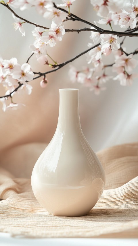 Ivory Sake Bottle with Cherry Blossom Backdrop