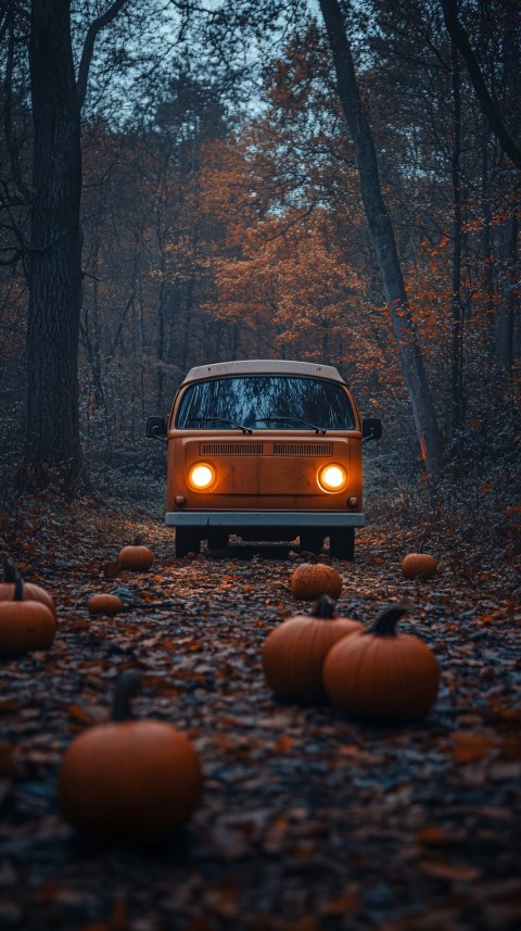 Orange Camper Van in Spooky Forest