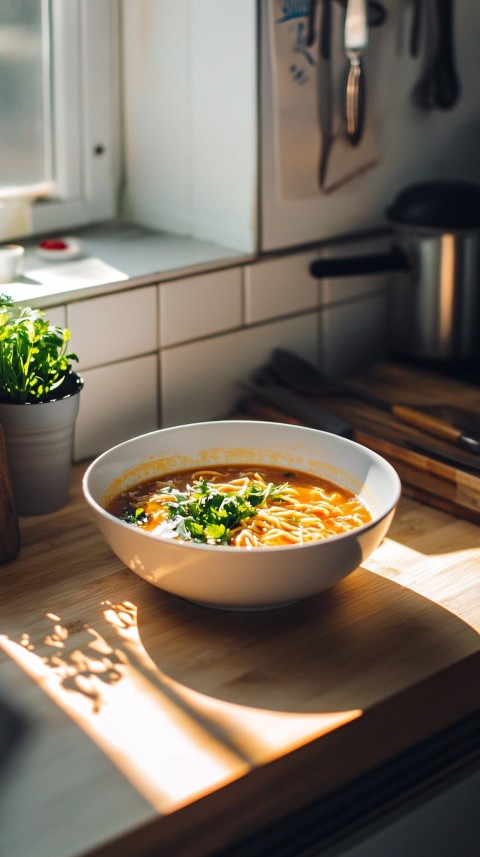 Noodles and Soup in a Cozy Kitchen