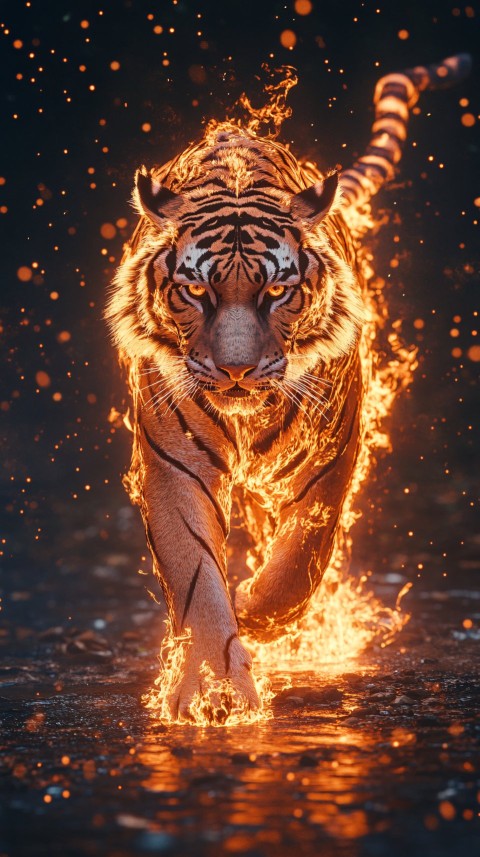 Ethereal Fire Tiger in Dynamic Motion