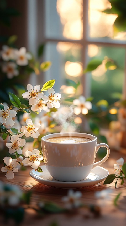 Vintage Latte Cup with Jasmine Flowers