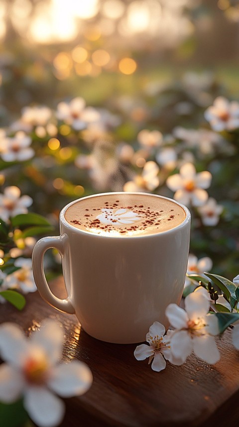 Vintage Latte Cup in a Garden Setting