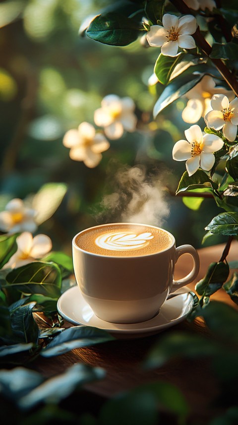 Vintage Latte Cup in Beautiful Garden