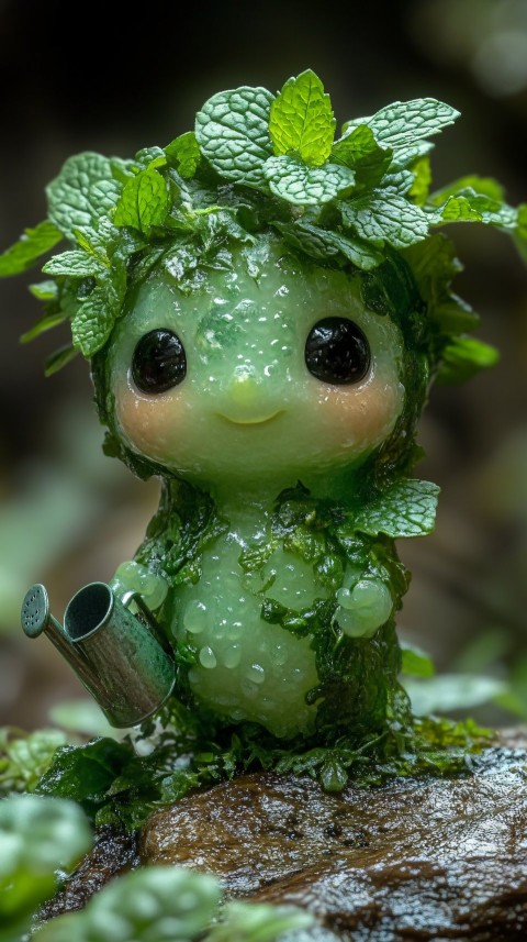 Charming Mint Creature with Watering Can