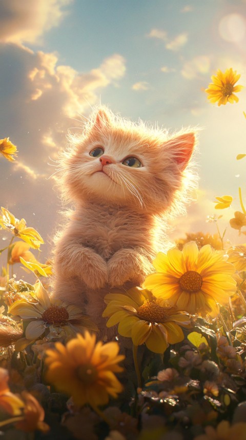 Fluffy Kitten on Giant Flower