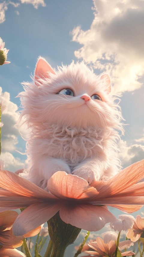 Fat Fluffy Kitten on Giant Flower