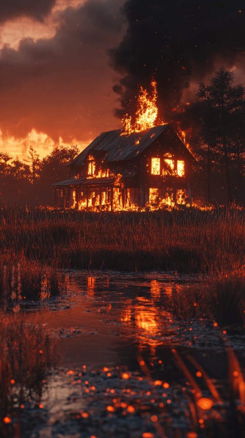 Burning House at Field's Edge